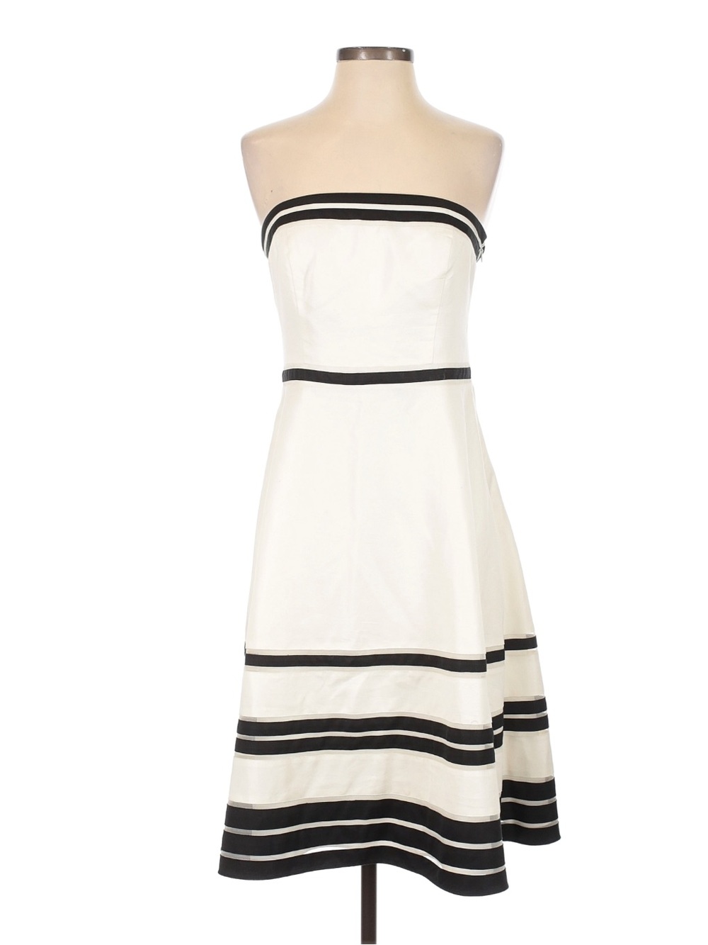 Ann Taylor PETITES Strapless off-white Dress with Black Stripes - size 0 Petite